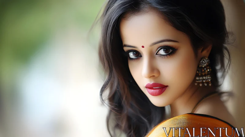 Elegant portrait of a woman in sari with soft glowing light