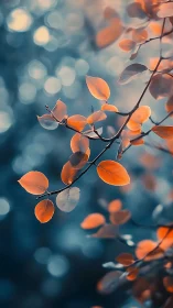 Copper leaves drifting through a sleepy teal bokeh dream.