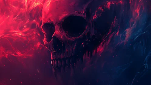 Spectral cranium emerging from bifurcated chromatic nebula.