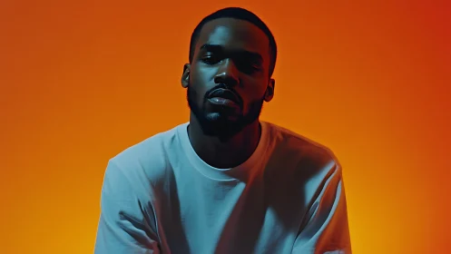 Moody portrait in high-contrast orange and teal lighting study