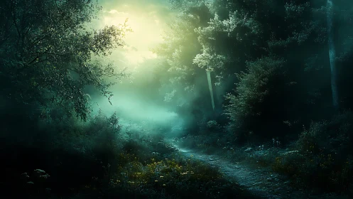 Verdant Forest Passage: Luminous Canopy Gateway.