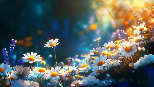 Dreamy Daisies Glowing in Magical Sunlight.