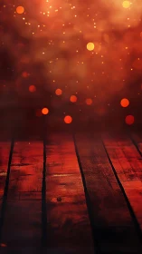 Warm Bokeh Lights Above Wooden Floor Perspective.