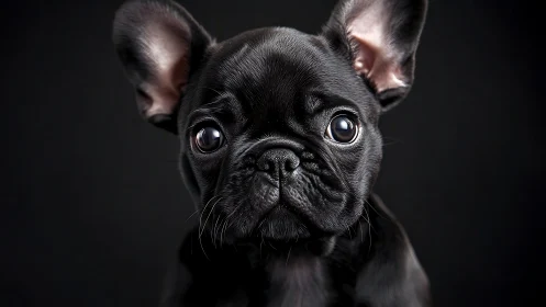 Moon-eyed midnight puppy studies the universe in silence