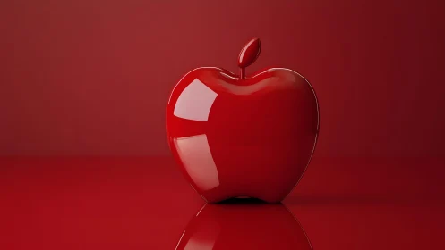 Glossy Red Apple on Monochrome Background, Minimalist Style.