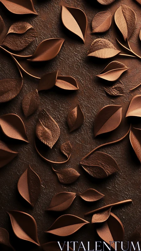 Bronze sculpted leaves cast strong shadows on textured ground