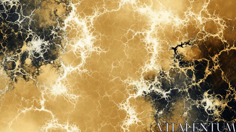 Golden lightning webs drift across a dark cosmic storm