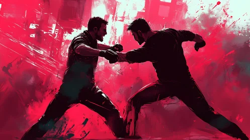 Kinetic close‑quarters duel in high saturation motion field.