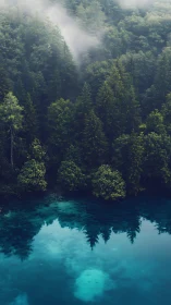 Misty Forest Cathedral Mirrors Itself in Turquoise Waters Below