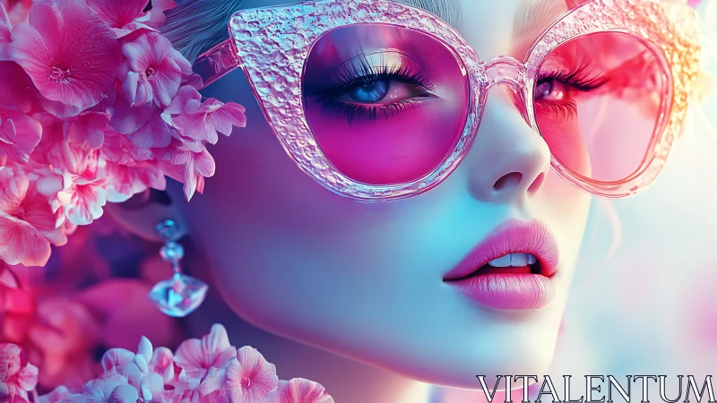 Dreamy pink diva gazes through crystal glasses in bloom