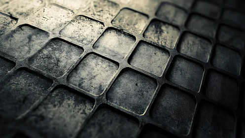 Grungy Metallic Tile Pattern in Moody Industrial Lighting.