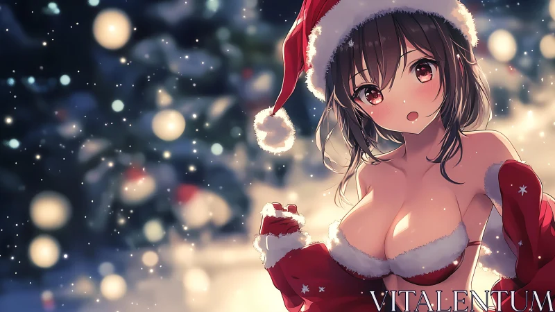 Festive anime girl in revealing red Santa outfit.