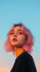 Sunlit pink-haired portrait renders soft dusk chroma contrast