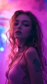 Portrait uses neon backlighting and shallow depth for soft focus bokeh