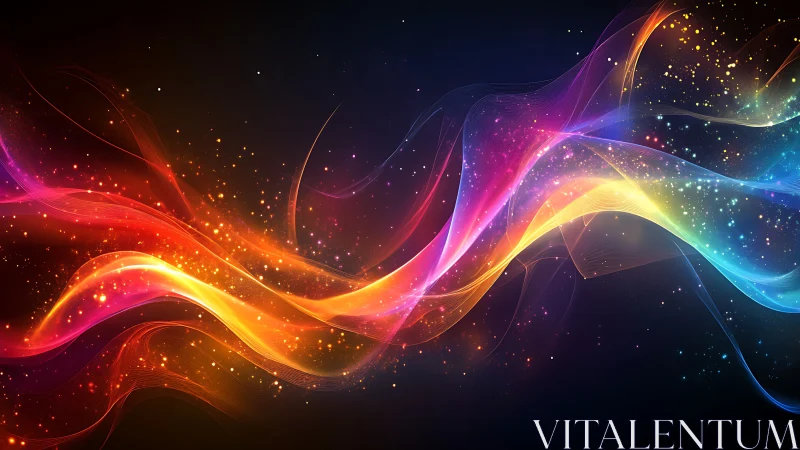 Digital painting of luminous spectral waveforms in motion.