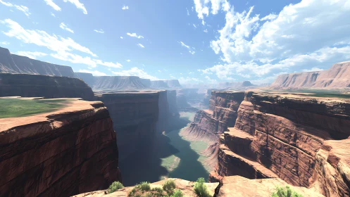 High-resolution aerial render of stratified desert canyon system