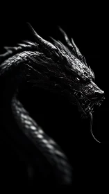 Midnight dragon coils in shadowy light and quiet power.