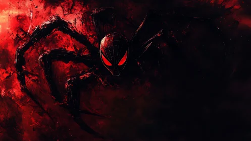 Shadow spider entity with neon red mask and tendrils.