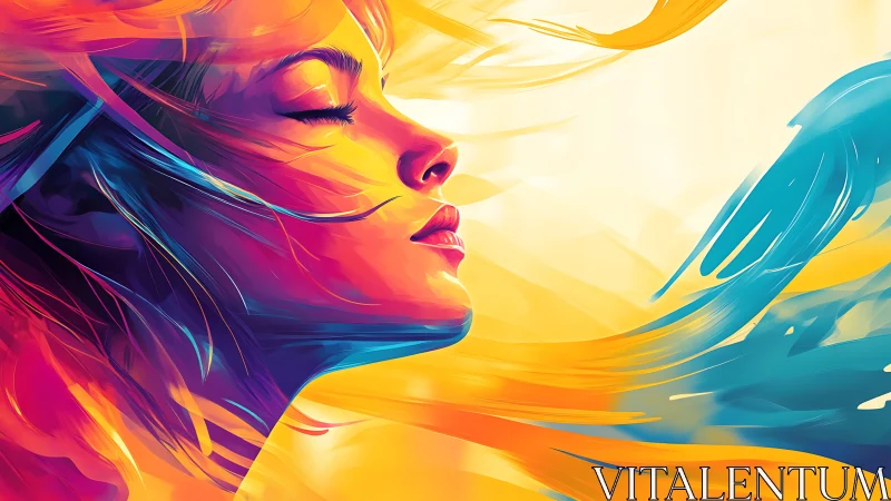 Vibrant chromatic portrait merges wind-swept motion and light