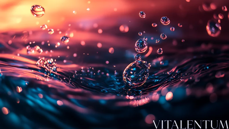 Liquid constellations rise as neon droplets puncture twilight