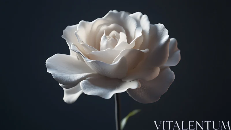 Ivory rose in soft light with delicate petals against dark background