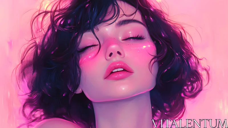 Soft neon daydream with a serene, glowing portrait.