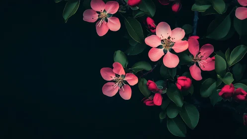 Pink flowering plant against dark background showing botanical structure