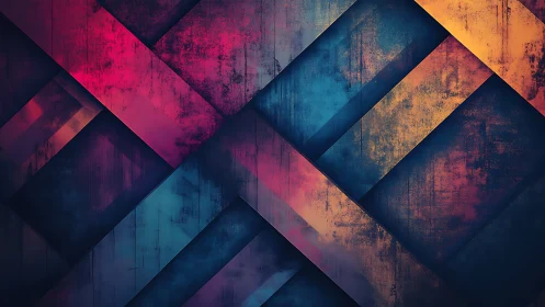 Diagonal geometric abstract with vivid grunge texture.
