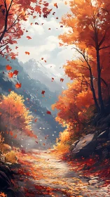 Crimson leaves choreograph a bright autumn mountain passage