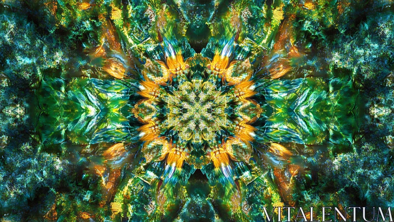 Kaleidoscopic reef blooms into liquid emerald and fire petals