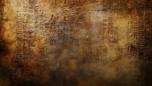 Weathered stone wall with engraved Egyptian hieroglyphs.