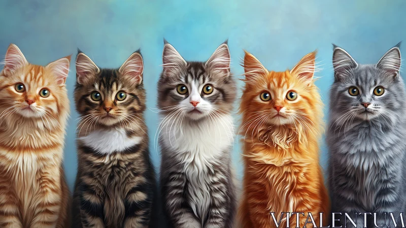 Five Adorable Fluffy Cats with Striking Eyes and Beautiful Coats