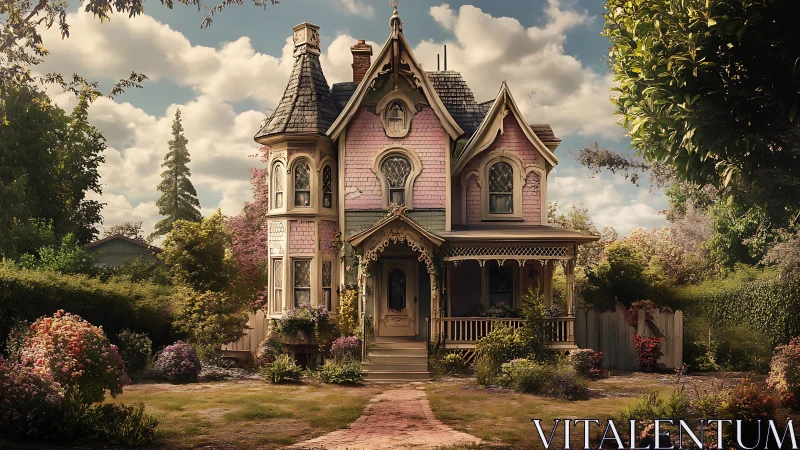 Storybook pink cottage wrapped in dreamy afternoon light.