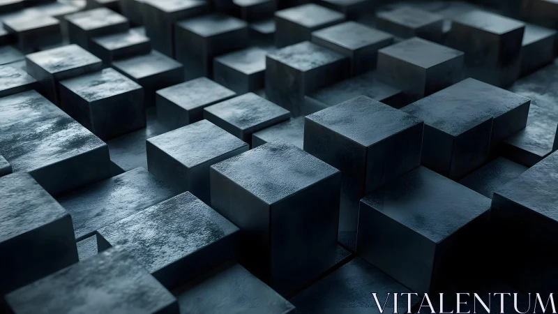 Metallic cubic blocks in staggered geometric arrangement.