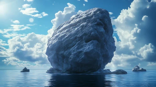 Colossal Limestone Head Emerging from Cerulean Waters