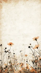 Wildflowers on textured vertical beige background field.