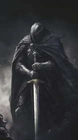 Shadow-clad knight listens to the storm humming on steel