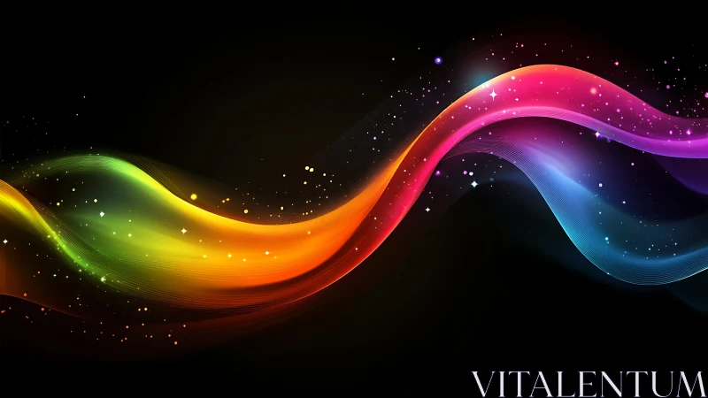 Vibrant multicolor light wave arcs across deep black space
