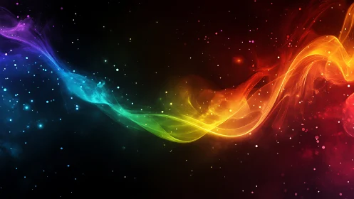 Chromatic plasma ribbon arcs across deep space particle field