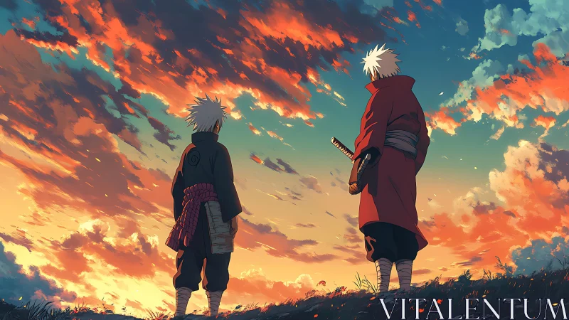 Sunset warriors share a quiet moment beneath painted skies