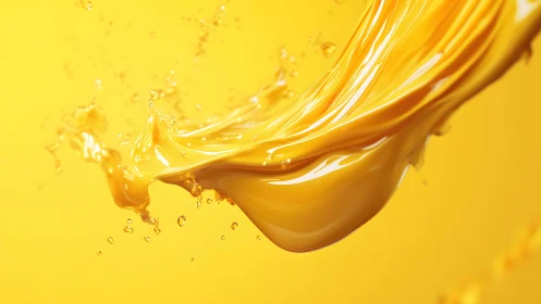 Vivid yellow paint splash in motion, abstract art style image.