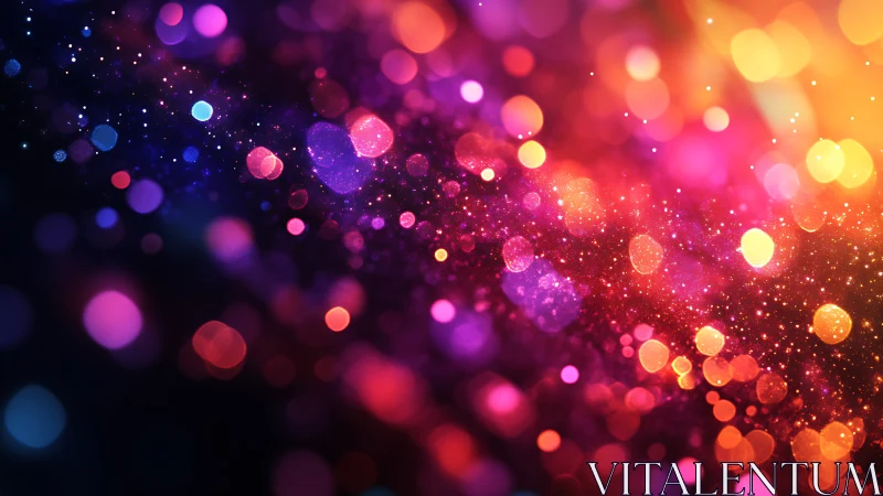 Multicolored bokeh particle field forms diagonal luminous gradient