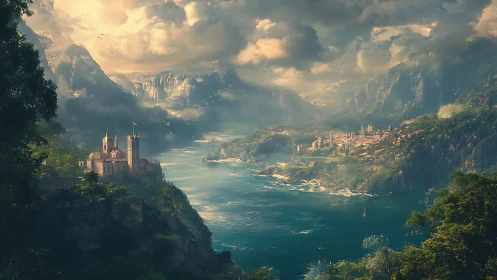 Dreamy riverside kingdoms nestled between glowing cliffs.