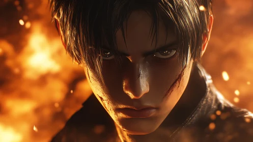 Scars glare back at the firestorm roaring behind his stare