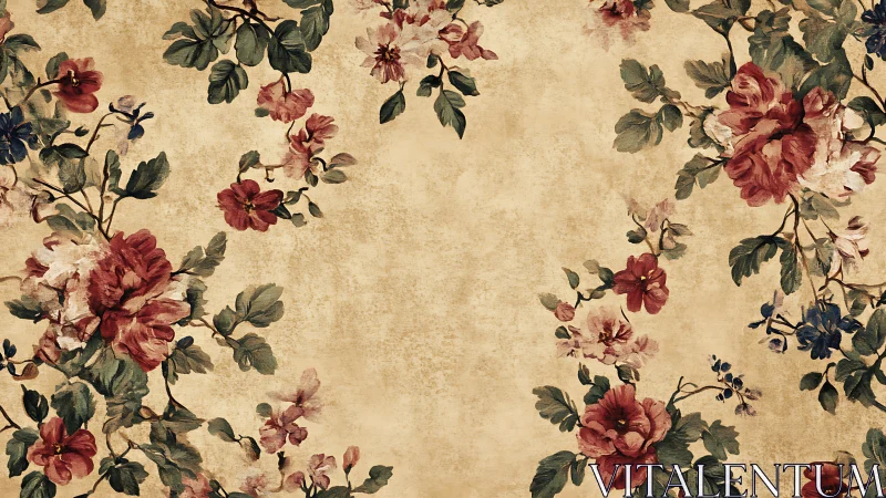 Vintage floral wallpaper with distressed beige background