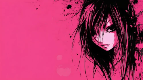 Neon heartbreak girl carved in inky splatter and silence.