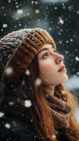 Quiet winter daydream beneath falling snowflakes outdoors.