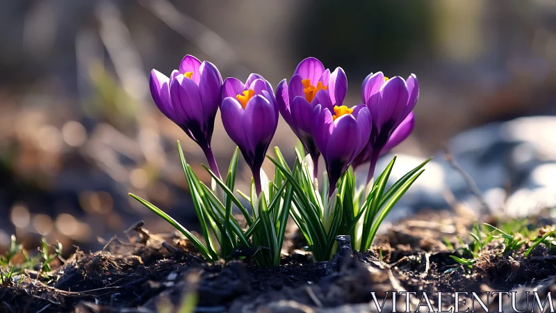 Amethyst Crocuses Burst with Golden Hearts in Spring's Awakening.