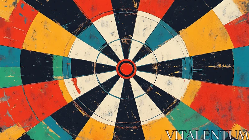 Bold geometric dartboard target in distressed colors.