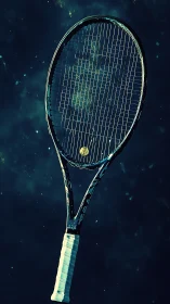 Tennis racket floats in moody teal light, evoking quiet focus